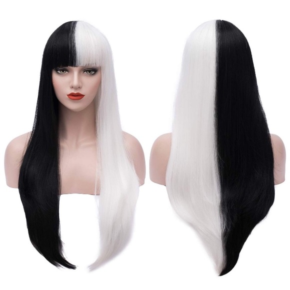 Cruella D. 32” ⚫️⚪️B& W Cosplay Synthetic Bang Wig - Picture 3 of 8